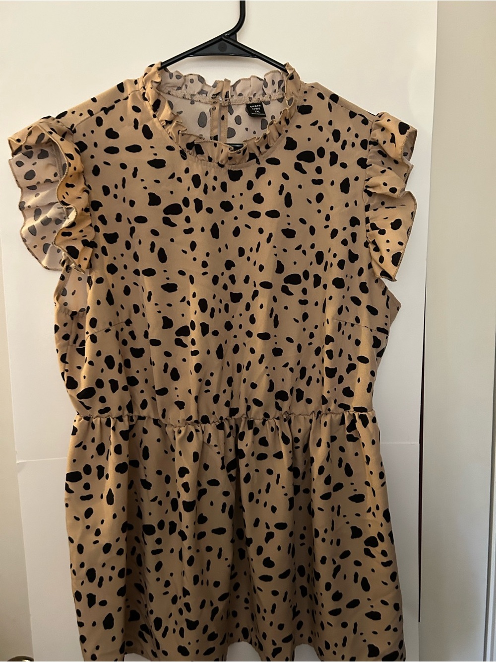 SHEIN animal print size 1xl top cap ruffle sleeves black tan summer indie modern
